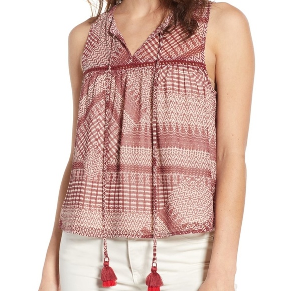 REBECCA MINKOFF Vicky Print Tassel Tank Top - Picture 1 of 4